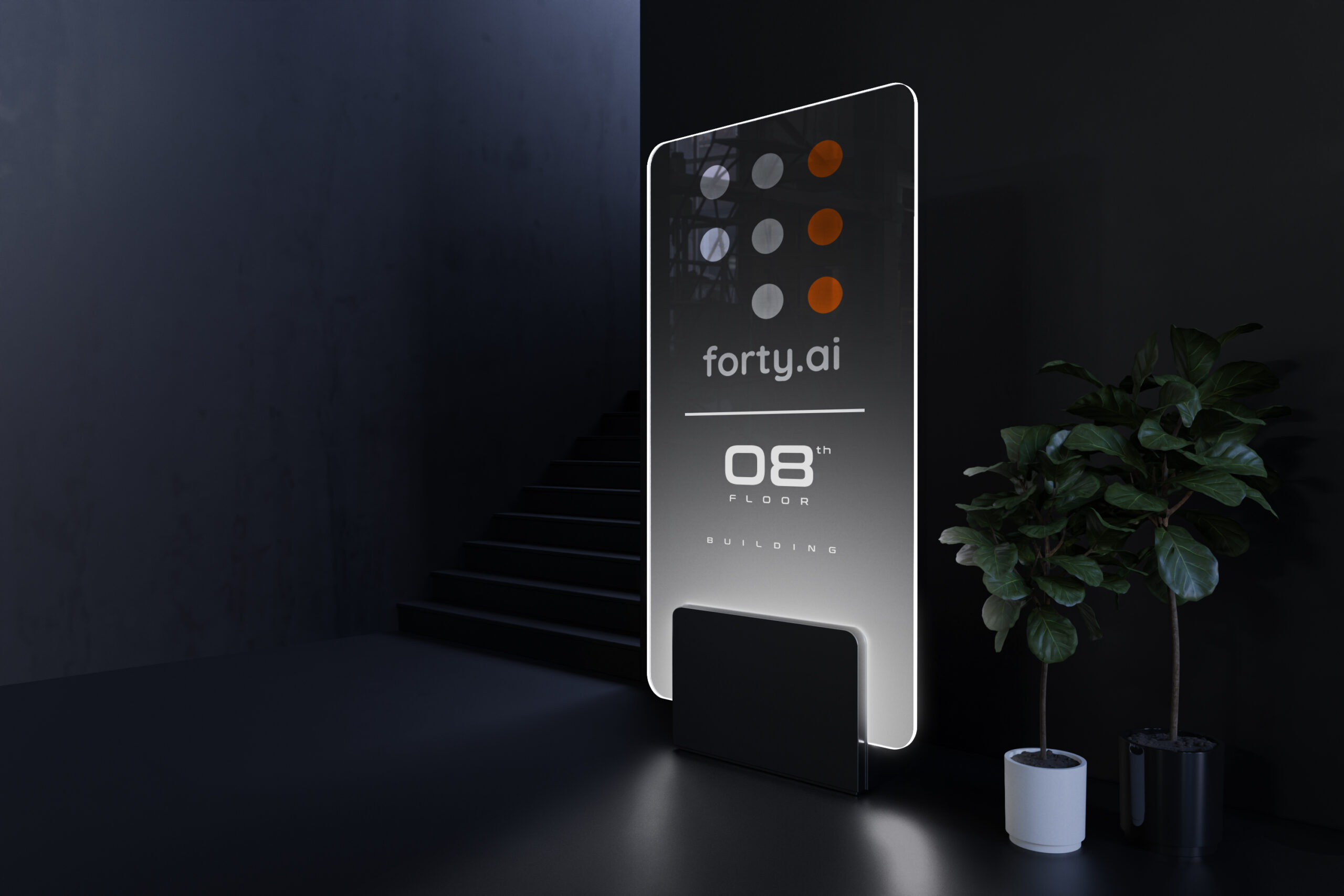 signage logo mockup at front office with futuristic style and editable gradient color
